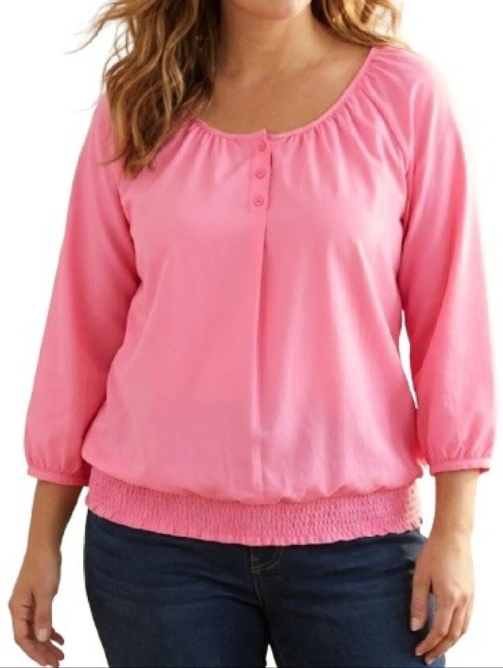 The Limited Pink Blouse Solid Ruched Accents Smocked Hem Dressy